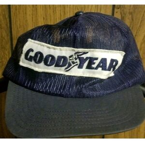 Goodyear Blue Mesh Trucker Hat Vintage 80s Swingster Embroidered Patch Snapback